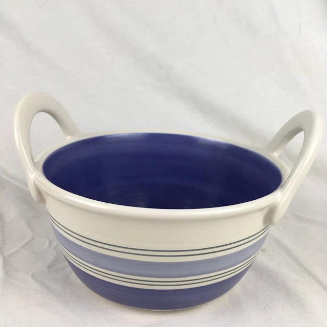 PFALTZGRAFF RIO 7.5" Round HANDLED Basket or Serving BOWL Blue Ivory Striped