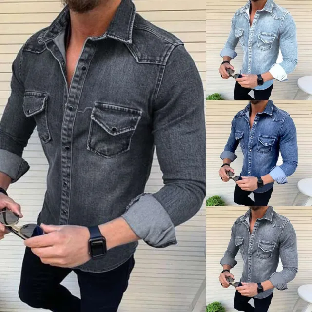 Camicia jeans uomo alla moda slim fit con maniche lunghe in più colori
