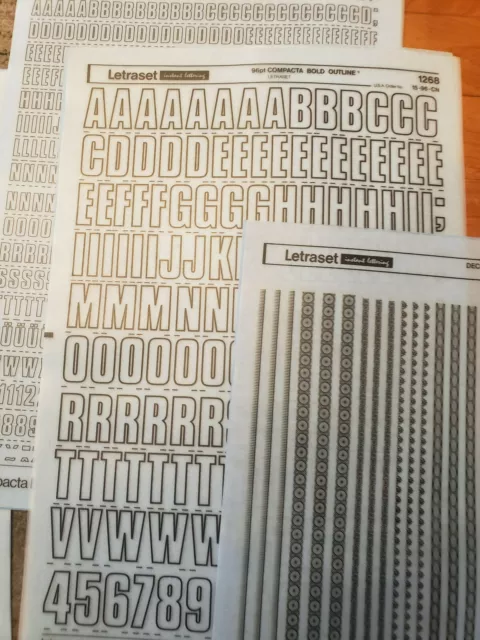 NOS Letraset Lettering 10 x 15 Sheet Various Fonts Sizes  Use Drop-Down Box L2