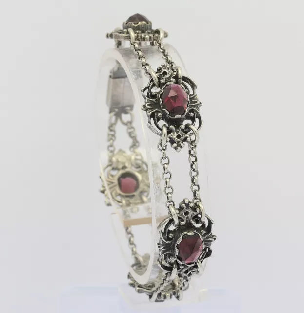 ♦ Armband in aus 835 er Silber mit Granat Silberarmband Edelstein Tracht Armreif