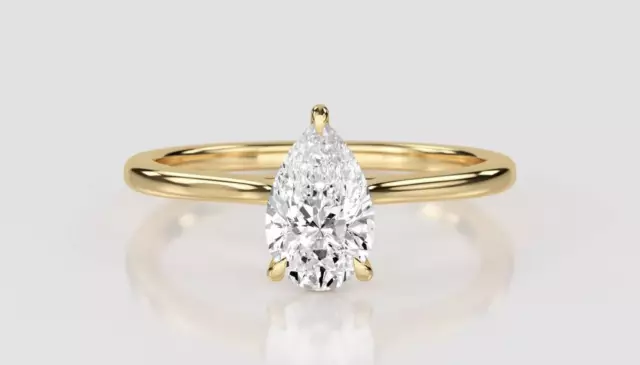 2CT Poire Coupe Moissanite Fiançailles Bague 18K Finition or Jaune Femme Bague