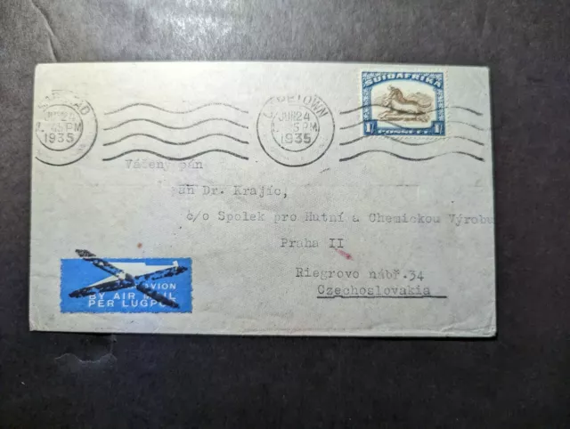 1935 British South Africa Cover Capetown to Prague II Czechoslovakia