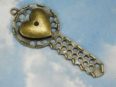 4 BOHO Heart Skeleton Keys Steampunk 63mm Key Charms Pendants Bronze Tone #P1472