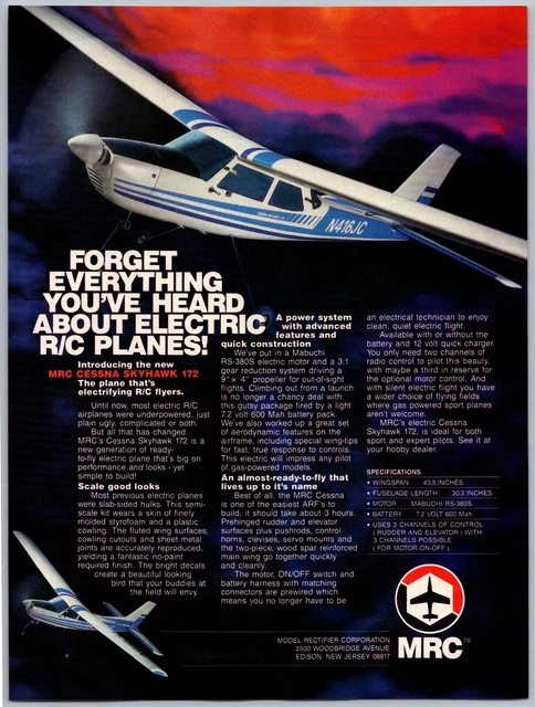 MRC Cessna Skyhawk 172 R/C Model Airplane Vintage Dec, 1987 Full Page Print Ad MRC Cessna Skyhawk 172 R/C Model Airplane Vintage Dec, 1987 Full Page Print Ad