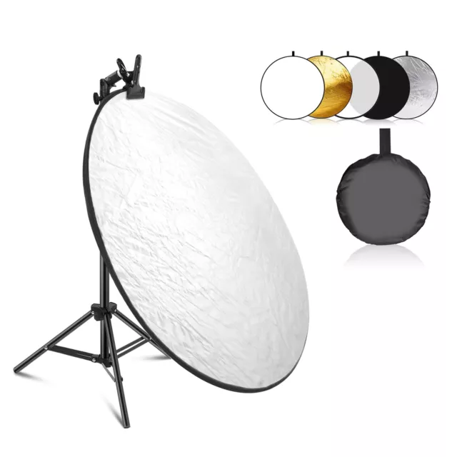 NEEWER 60cm Light Reflector Kit，Collapsible Round Reflector with Short Stand