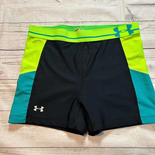 Under Armour Black Blue Green Heat Gear Compression Shorts Women's Size Small