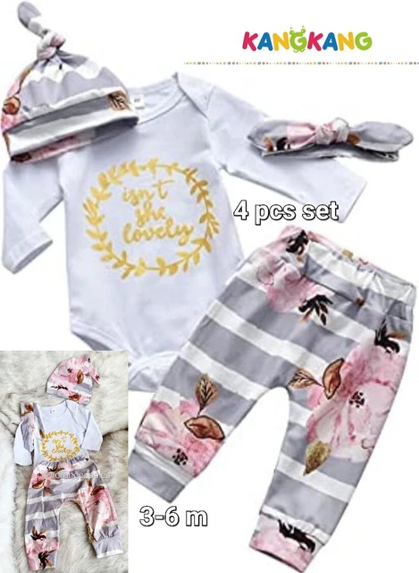 SHE ADORABILI Neonata Vestiti Romper Tuta Floreale Pantaloni Cappello 3-6 m
