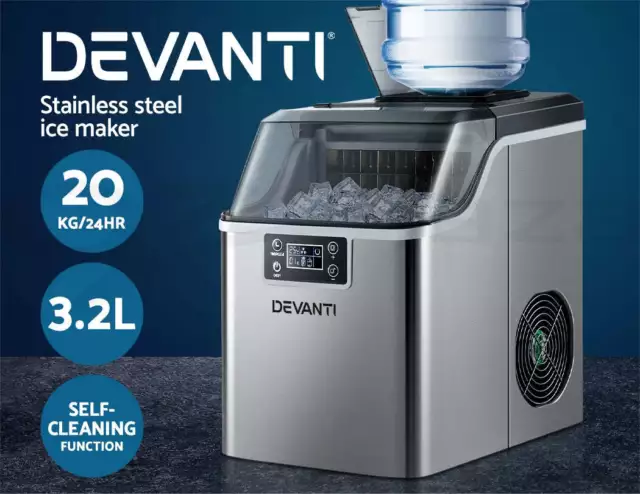 Devanti Ice Maker Machine Commercial Portable Ice Cube Tray Countertop 3.2L