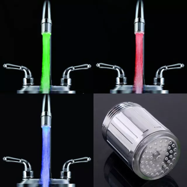Water Glow Shower Color Changing LED Tap Faucet Light Temperature Sensor Adapter 2