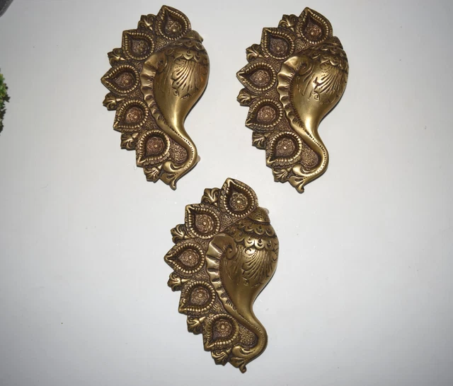 Messing Ganesha Öl Docht Diya Multi Konfrontiert Shankha Ideal Lampe Set Mit 3