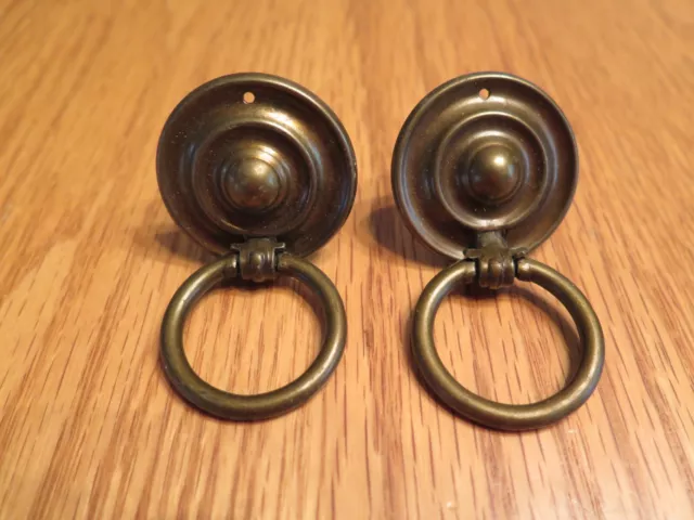 Antique Brass Tone Drawer Pull Handle Drop Bail Vintage Set of 2