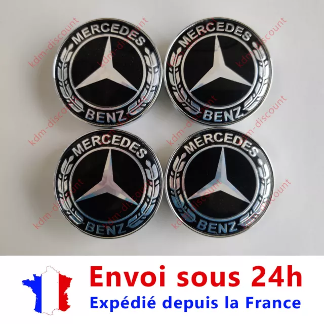 LOT 4 Caches Moyeu Emblème Mercedes Logo Jantes Centre Roue Noir 60 mm