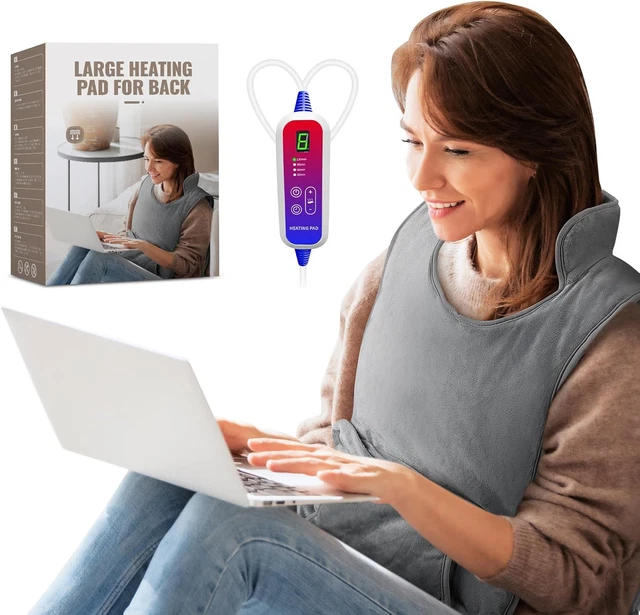 Termoforo Elettrico Scalda Schiena 125x30 Cm - Cuscino Riscaldante Con 10 Temperature E Timer 0,5-2h, Spegnimento Automatico, Tasche Scaldamani, Lavabile, Grigio, Per Dolori Muscolari E Crampi
