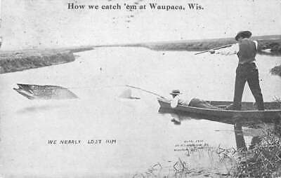 Waupaca Wisconsin Fishing Exaggeration Vintage Postcard JJ649301