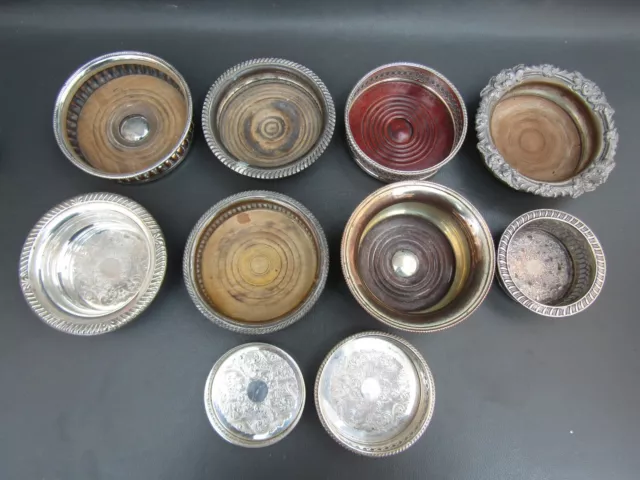 Job lot of 10 antique & vintage silver plated bottle coasters