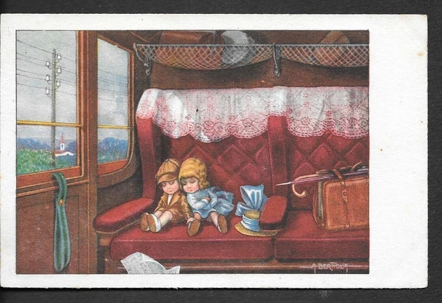 RARA CARTOLINA BAMBINI TRENO FIRMATA BERTIGLIA serie 2225