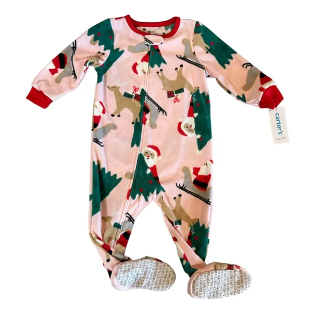 NEW Carters Baby Girls Size 18 Months Christmas Zip-Up Fleece Sleep and Play