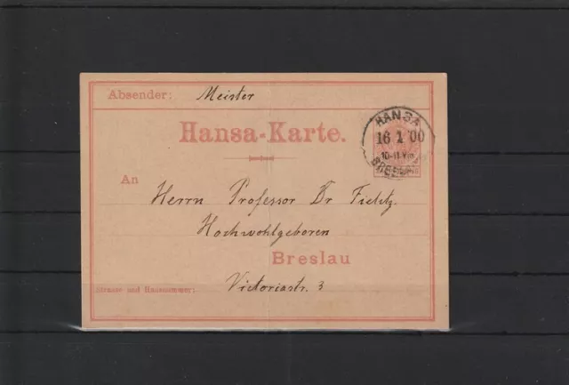 A095) Stadtpost Privatpost Breslau Hansa Karte gestempelt 1900