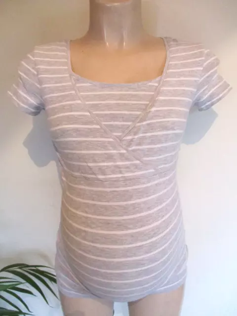 H&M Mama Maternity & Nursing Grey & White Stripe T-Shirt Top Size Xs 6-8