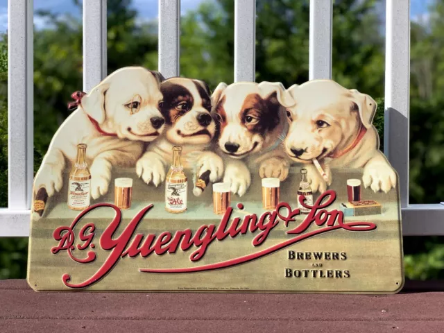 NEW Yuengling Lager Dog Puppy At The Bar Embossed Metal Beer Tin Sign 23"x15"