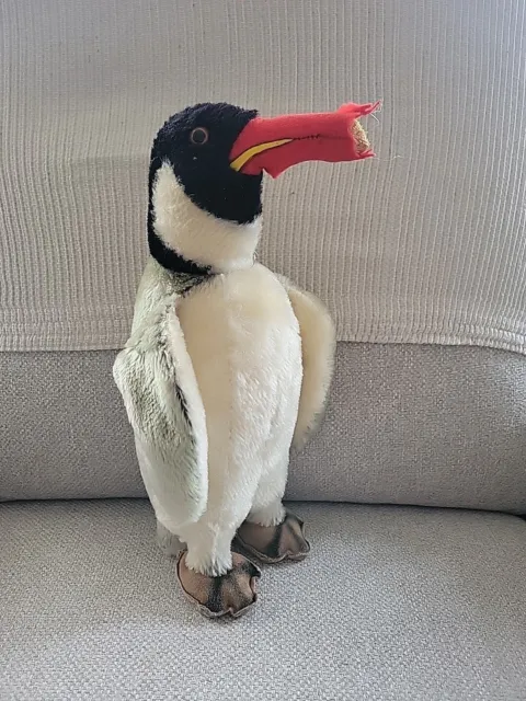 Alter Steiff Pinguin Peggy Mohair 35cm, Kopf drehbar mit Knopf und Fahne