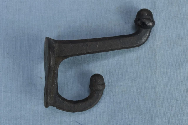 Antique ACORN TIP DOUBLE HOOK HEAVY DUTY COAT HAT SCHOOL HOUSE HANGER #05098