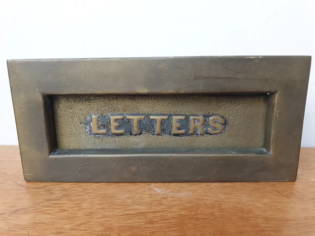 Vintage Brass Door Letterbox Letter Box Post Slot Old Antique Heavy Cast Letters