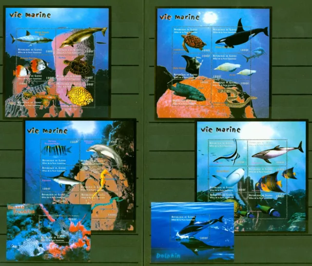 Guinea 2001 - Peces tiburones ballenas delfines manta ballenas - 2996-3019 + bloque 643-644 **