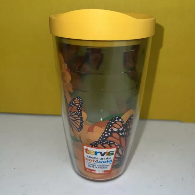 Tervis 16oz Monarch Butterfly And Orange Flower Design Tumbler & Yellow Lid 2