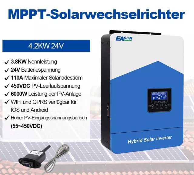 4200W 24V Hybrid Solar Wechselrichter Off Grid Inverter MPPT 110A 55-450VDC+WIFI