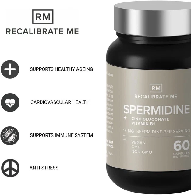 SPERMIDINE 15MG WITH Zinc Gluconate & Vitamin B1 60 Vegan Capsules £14.