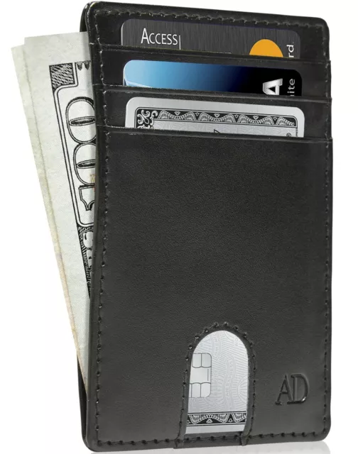 Vegan Leather Slim Minimalist Front Pocket Cardholder Wallets For Men RFID