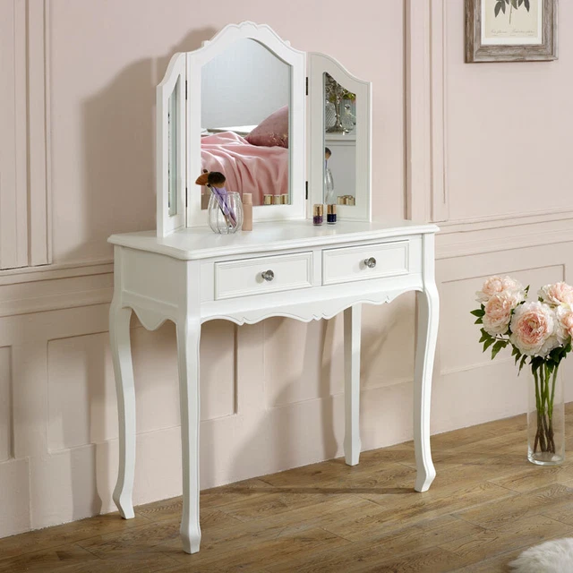 Vestidor blanco mesa tocador espejo francés en mal estado chic muebles de dormitorio