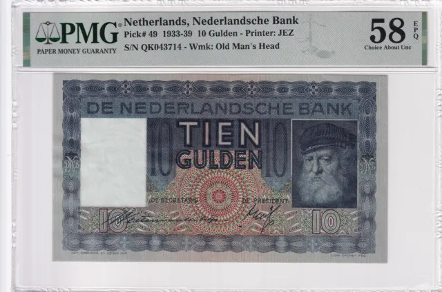 Netherlands 10 Gulden 1938 PMG 58 EPQ