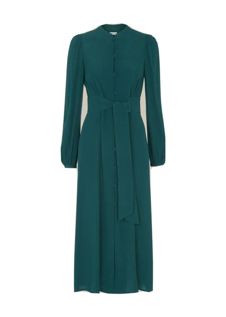 Whistles Tie Waist Midi Dress Teal Green  UK 8 BNWT RRP 149 Midaxi Long Sleeve