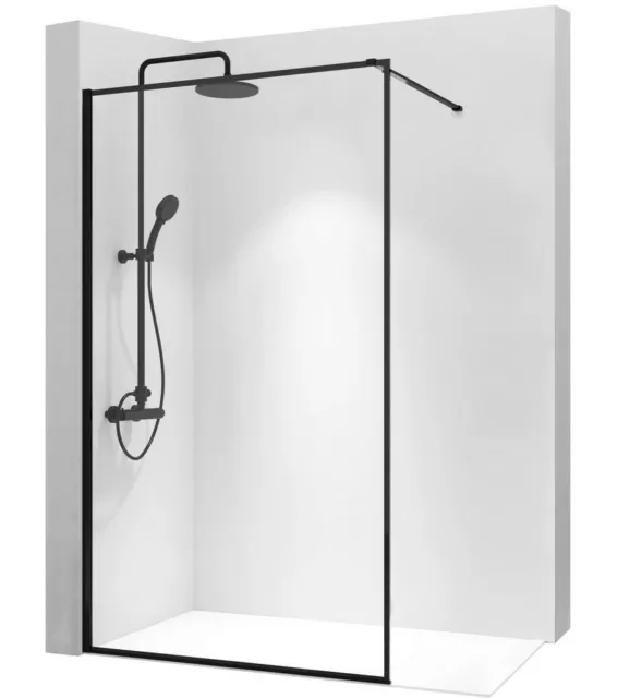 Paroi De Douche Bler 70 - 120Cm Paroi De Douche Black Noir Wall Walk-In Rea