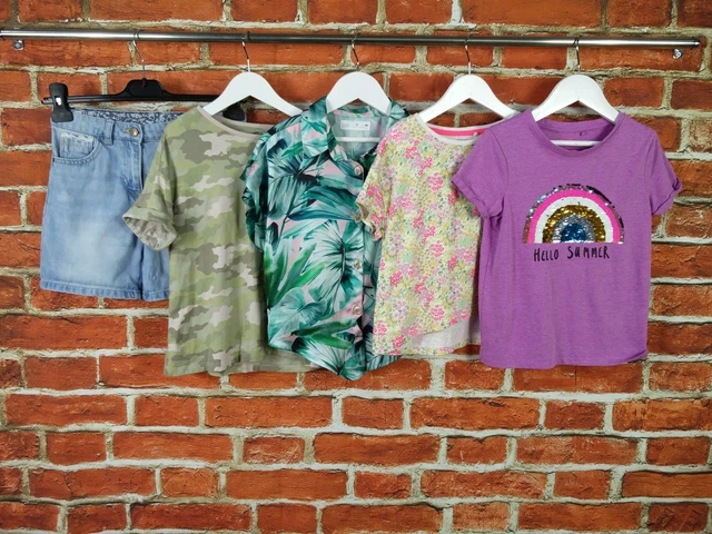 Girls Bundle Age 7-8 Years Zara Next M&S Denim Shorts Tee Tops Camo Sequin 128Cm
