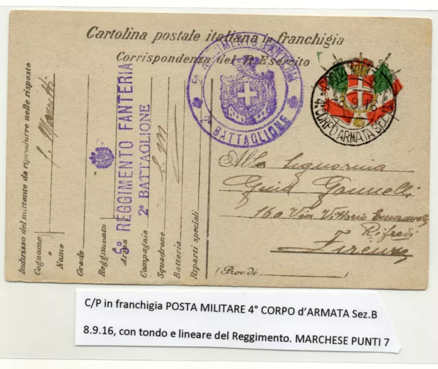 Storia Postale 1916 Regno Cartolina Postale In Franchigia Z/2685