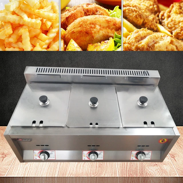 Commercial 3 Wells  Gas Fryer Countertop Deep Gas Fryer Heating Equipment