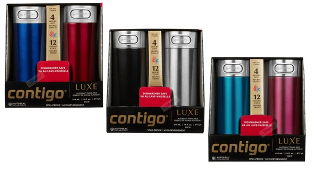 1x or 2x Contigo LUXE Autoseal Vacuum-Insulated Stainless Steel Travel Mug 414ml