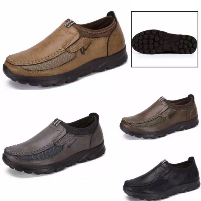 Mens Faux Leather Slip On Wide Fit Casual Smart Walking Work Shoes Uk Size