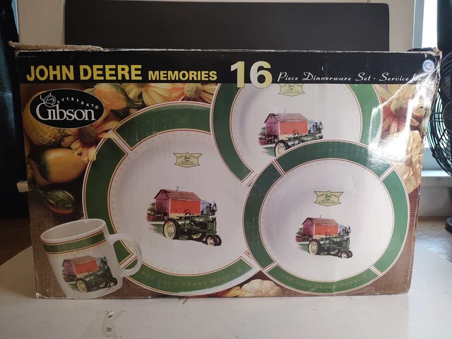 Vintage 2004 John Deere Dinnerware Service For 4 Gibson 1935 John Deere Model B
