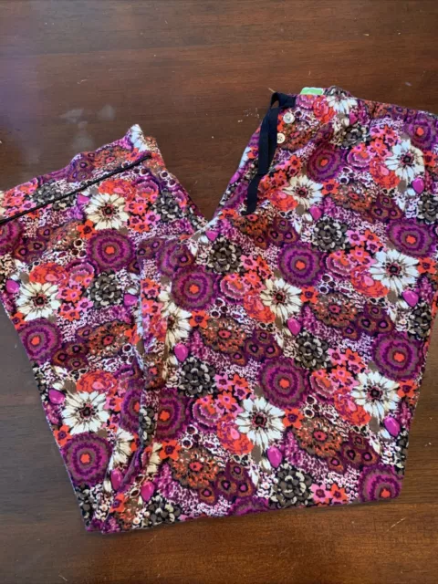 Vera Bradley Pajamas Pants Large L 100% Cotton Flannel Floral Purple