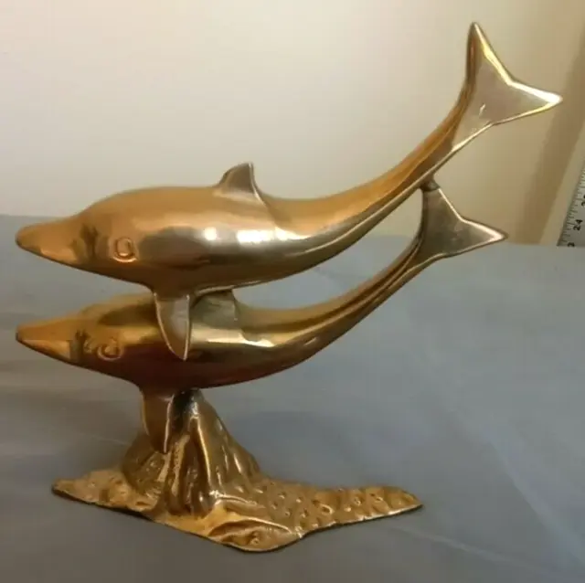 Brass Dolphin Pair Figurine - 5.5" Tall Matte Finish