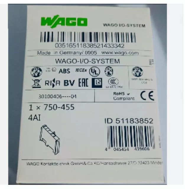 750-455 New WAGO 750-455 4-Channel Analog Input PLC Module 750455