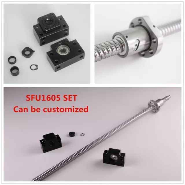 CNC Ball Screw SFU1605 L250mm-1550mm + RM1605 Ballnut + 1set BK/BF12 End Support