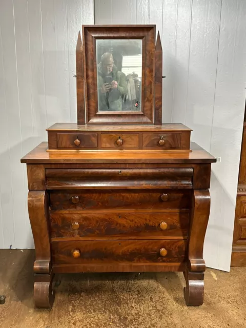 1850s flame mahogany gentlemans dresser with mirror empire Chest Of Drawers 2