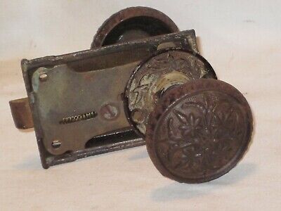 ornate antique door knobs knob lock set locking handle latch cast iron flower ? 2