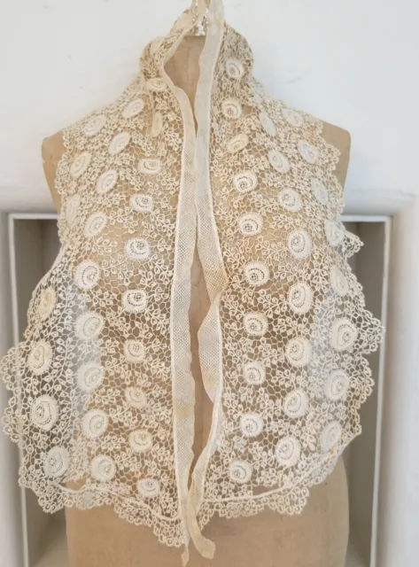 Antique Off White Handmade Cotton Lace Collar  Trim 25 x 4