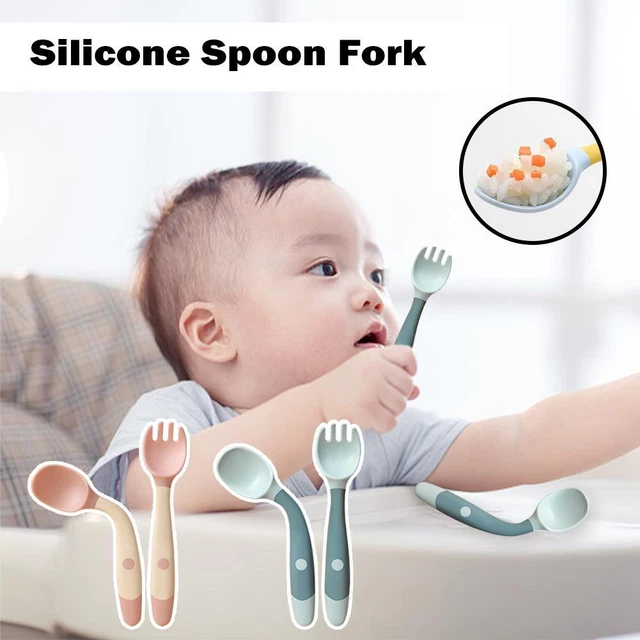 Silicone Spoon For Baby Utensils Set Auxiliary Food To Learn t.1,✨ Eat F1B3